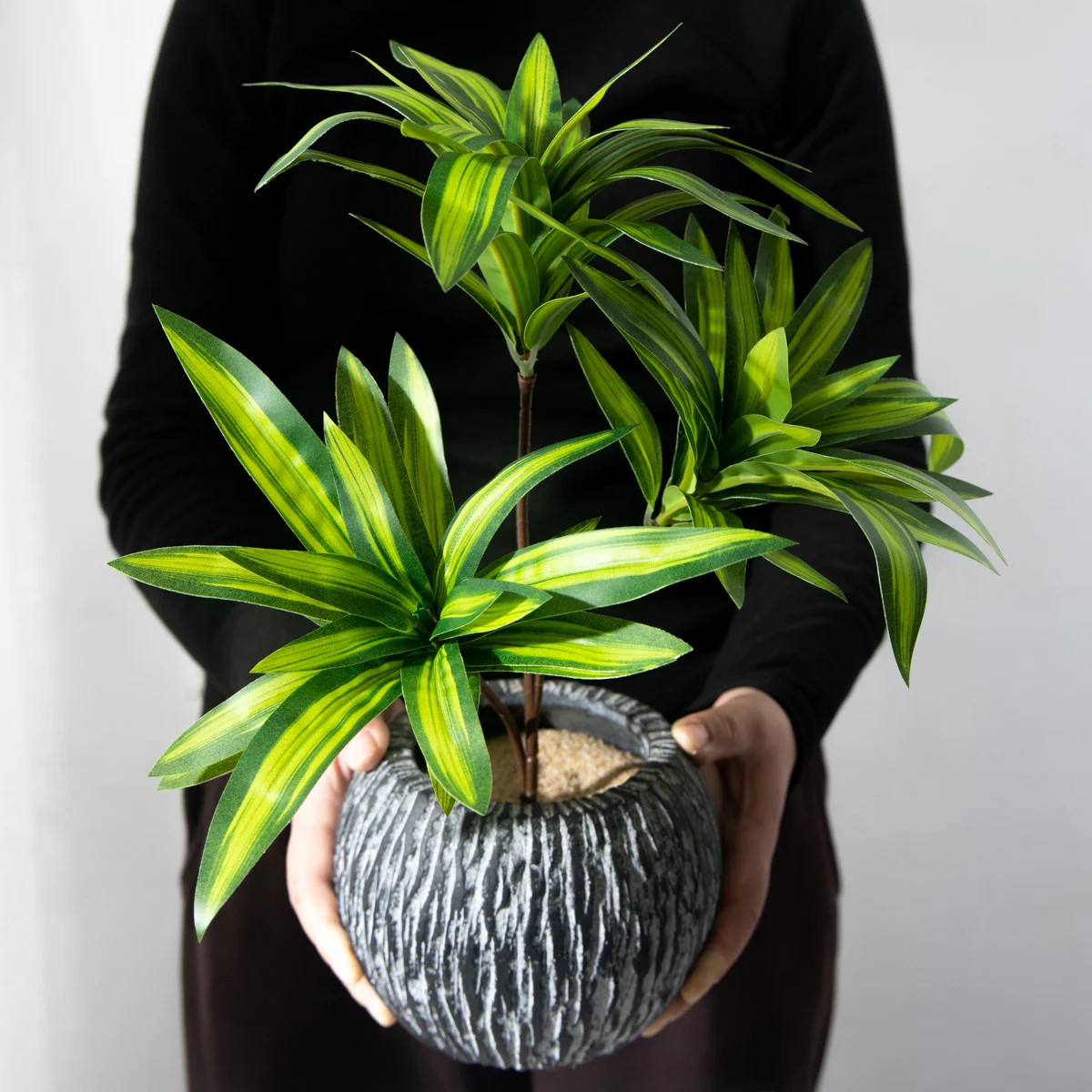 36cm 3 Heads Artificial Palm Tree Plastic Bamboo Branch Tropical Potted