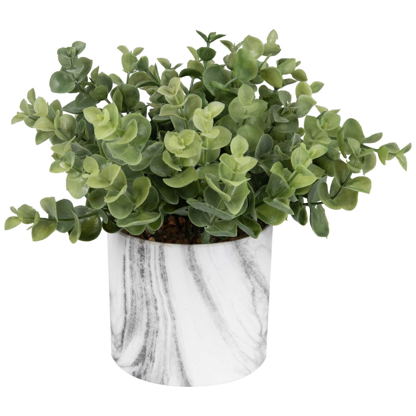 Northlight 9″ Green Artificial Eucalyptus in a Marble Style White Pot
