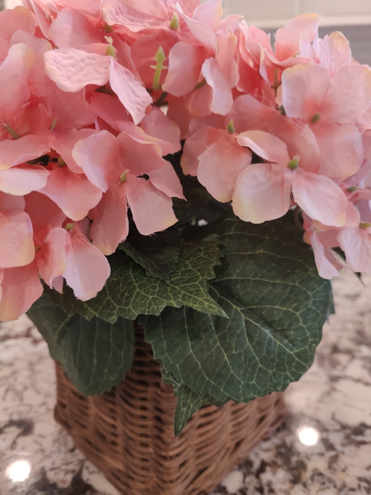 Valerie Parr Hill Faux Hydrangea Arrangement In Basket Peach Pink Floral Spring