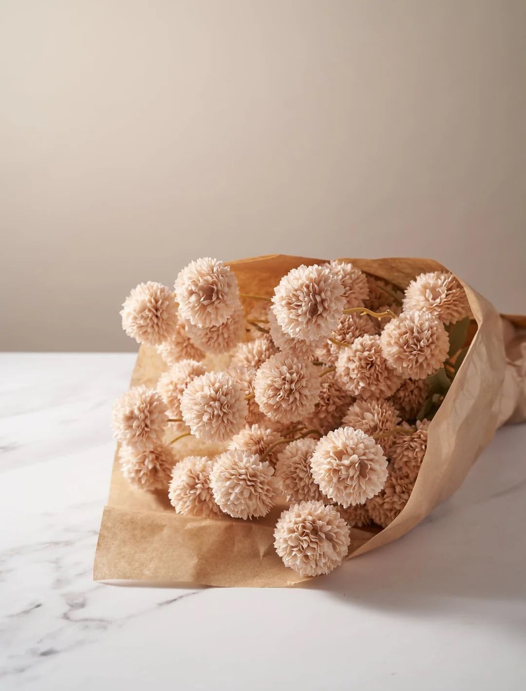 5 PCS Beige Artificial Pompon Mum Fake Kiku Flower Silk Chrysanthemum Ball