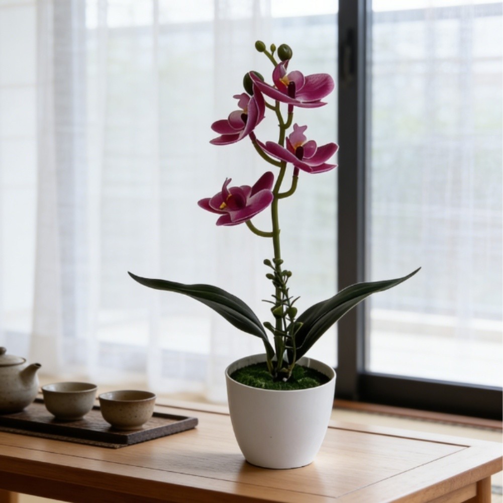 31cm Tall Fake Orchid in Pot for Living Room Bedroom Study Decor Indoor Use