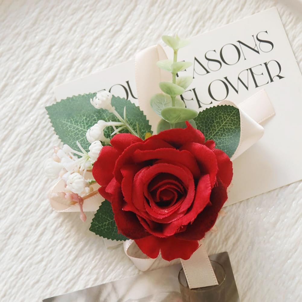 Wrist Corsage and Boutonniere Set Artificial Rose Flowers Accessories for Gro…