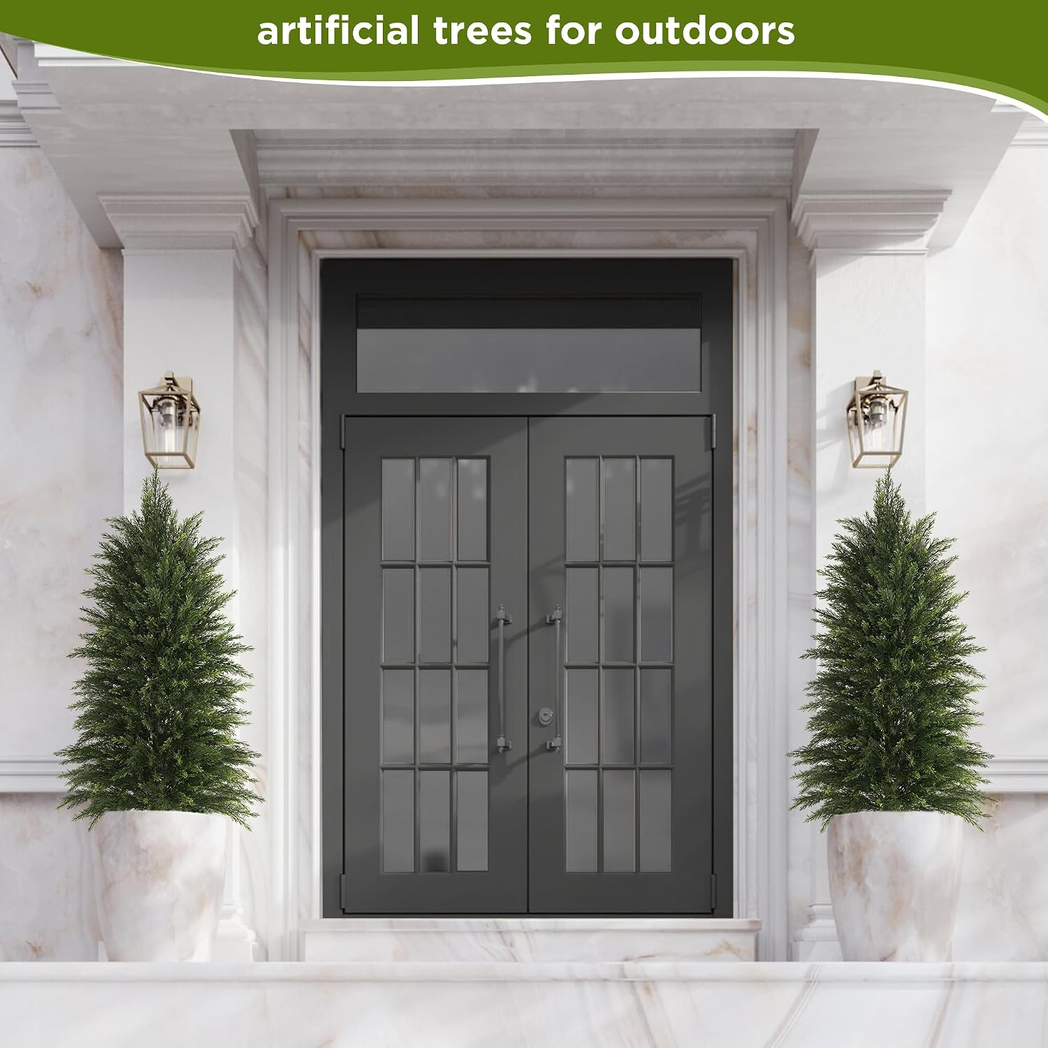 4FT Artificial Cedar Trees Set of 2, Realistic Faux Evergreen Topiary Bushes Pla