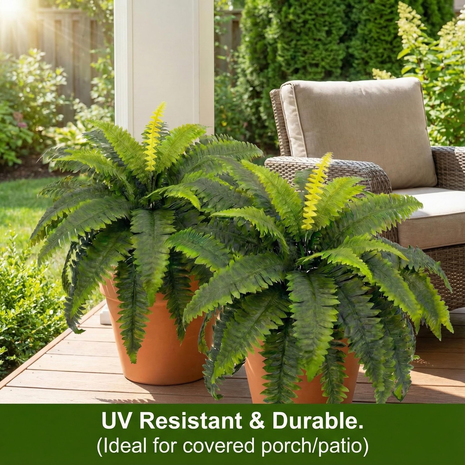 Artificial Ferns for Outdoors, Set of 2 Bouquets 33″ Diam Large Fake Ferns 37…
