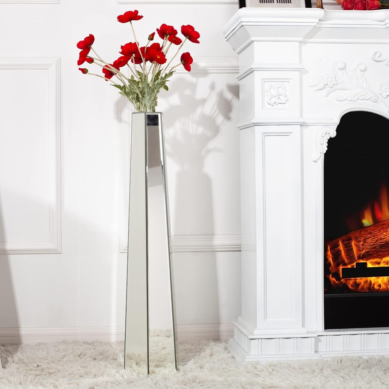 6 Style Sparkle Tall Crushed Diamond Floor Vase Luxury Mirrored Dried Flower Vas