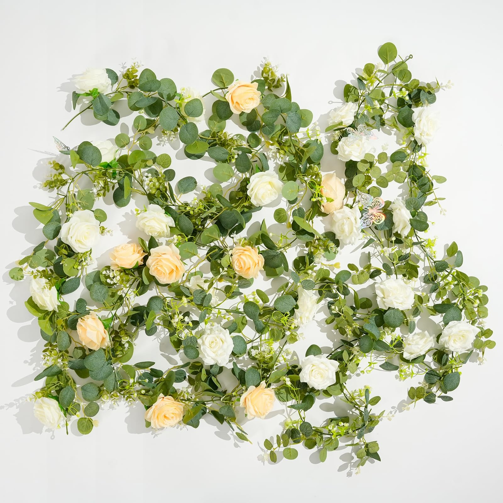 2PCS 13Ft Artificial Eucalyptus Garland with Flowers, Artificial Rose Garland…