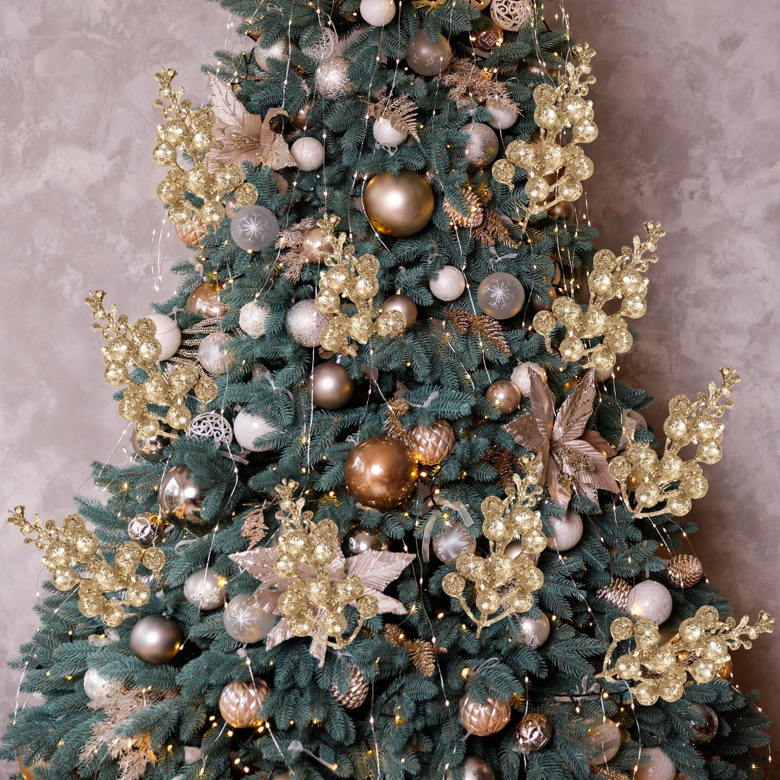 36 Pcs Christmas Glittered Berries Stems 7.9 Inch Artificial Berries Sprays B…