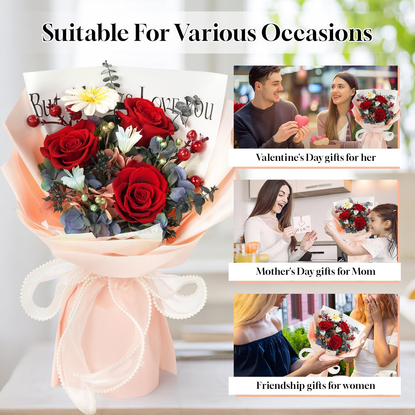 Preserved Rose Bouquet Gifts for Mothers Day Beautiful Ceramic Vase Included