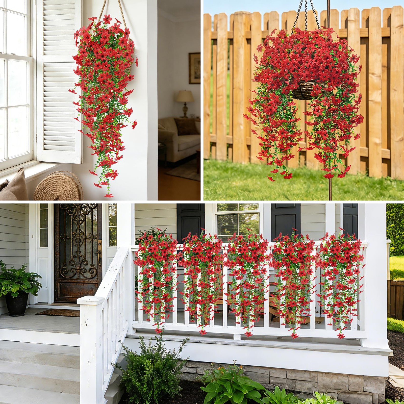 4 Pcs Artificial Hanging Flowers for Outdoors, Realistic Faux Silk Flowers UV…