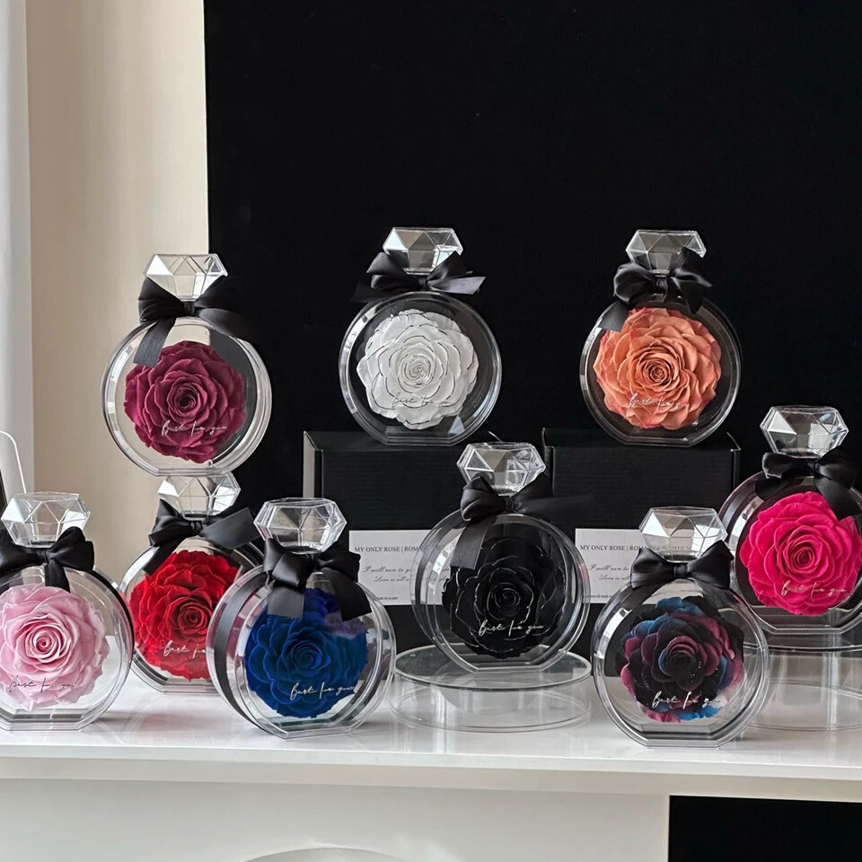 Uniquely Designed Preserved Scent-Infused Eternal Rosas in a Clear Box
