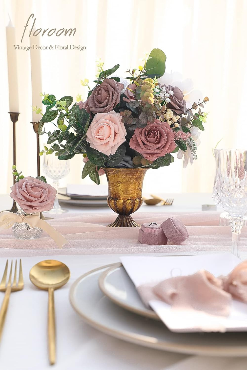 Artificial Flowers 25pcs Real Looking Dusty Rose Ombre Colors Foam Fake Roses wi