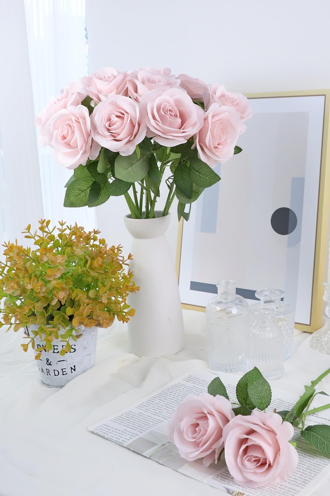 12pcs Roses Artificial Flowers Real Touch Fake Flowers with Long Stems Silk F…