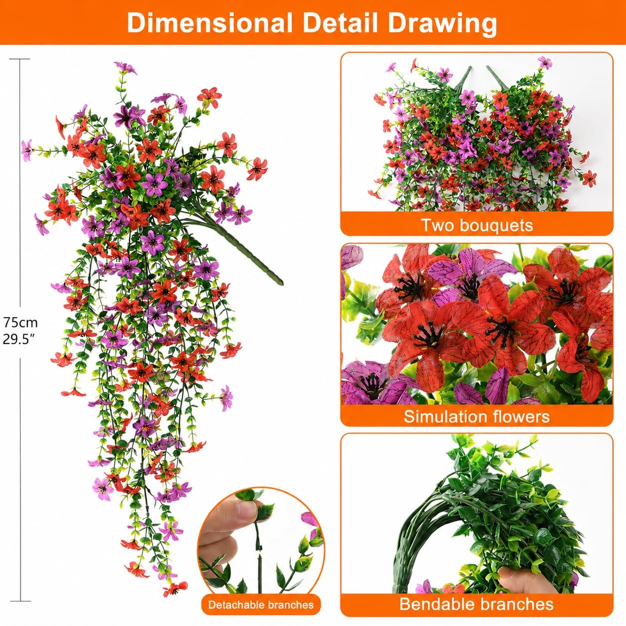 Artificial Flowers for Outdoors 2 Pcs Uv Resistant Fake Flowers Faux Silk Dai…