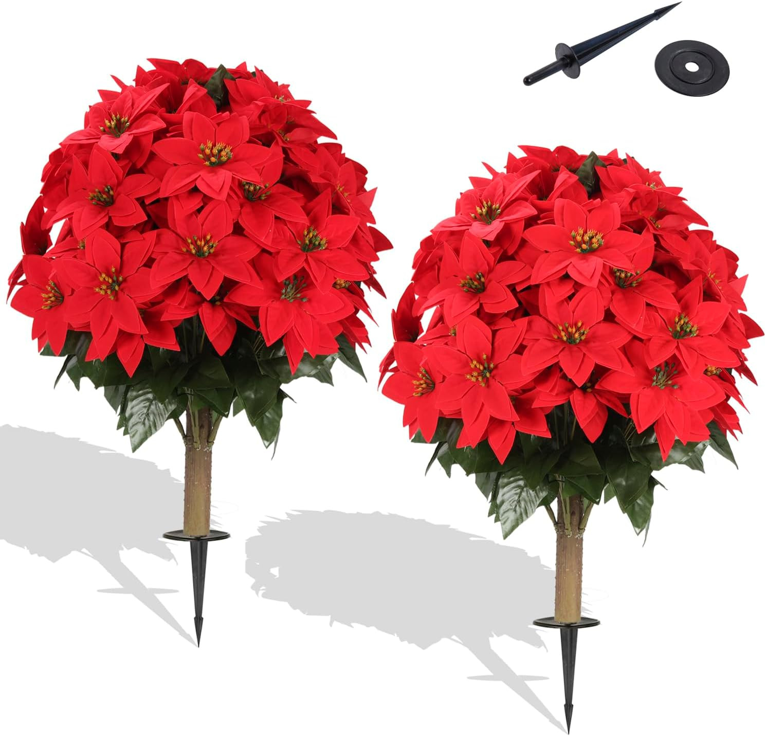Set of 2 UV Resistant Artificial Poinsettia Topiary Trees for Holiday Decor