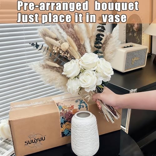 100pcs Artificial Flowers Arrangement with Vase, Fake Flowers Silk Roses in