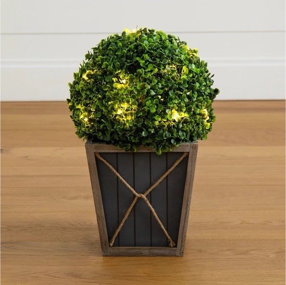18” UV Resistant Artificial Boxwood Ball Topiary with LEDs (Indoor/Outdoor)
