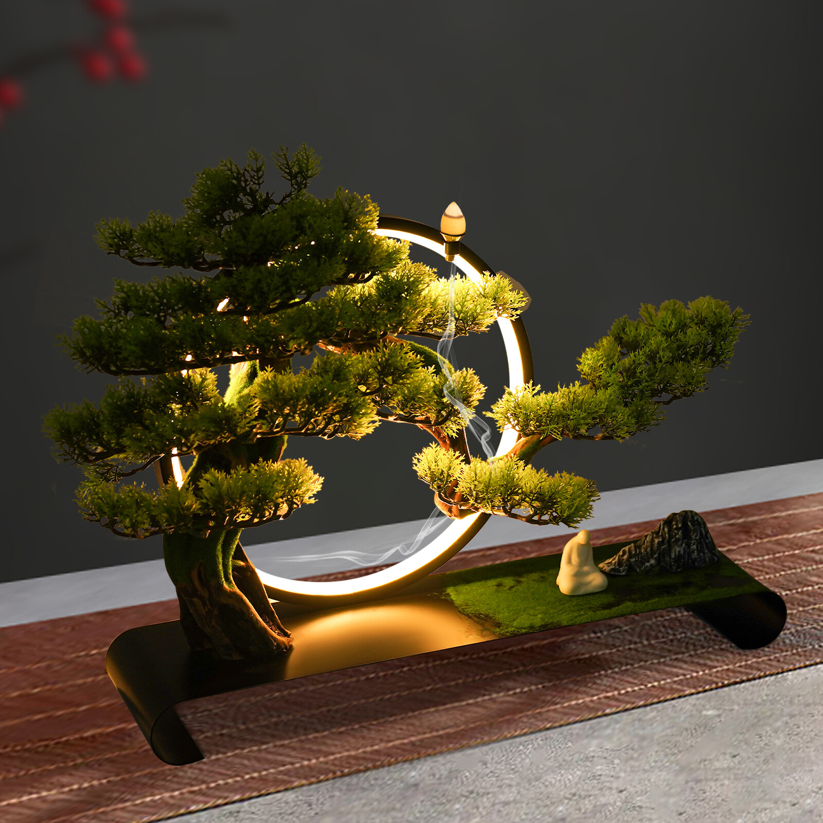 Realistic Simulation Bonsai Artificial Tree with LED Lamp Ring for Home USB 8W