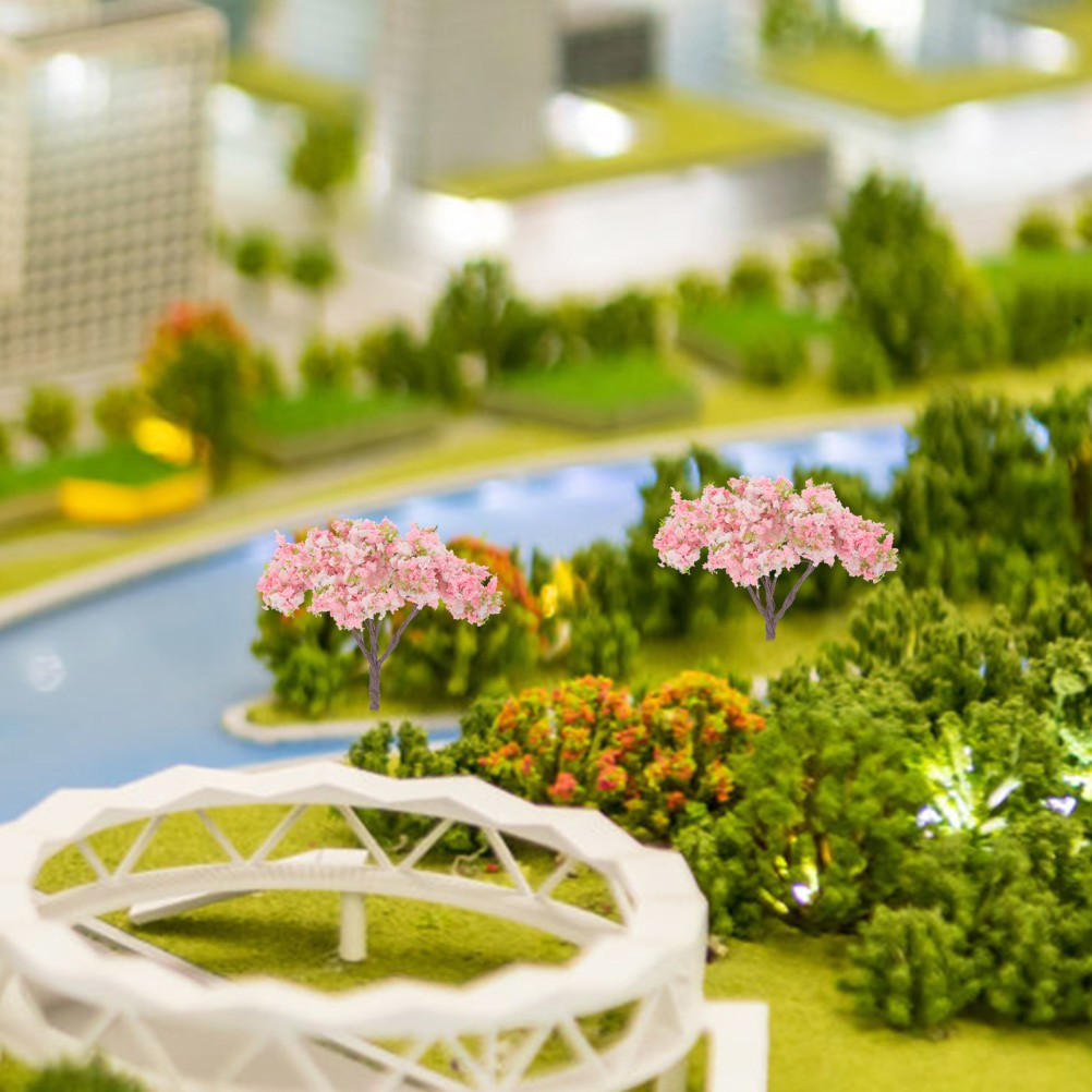 10Pcs Reusable Miniature Pink Cherry Blossom Trees Plastic Simulation Tree Model