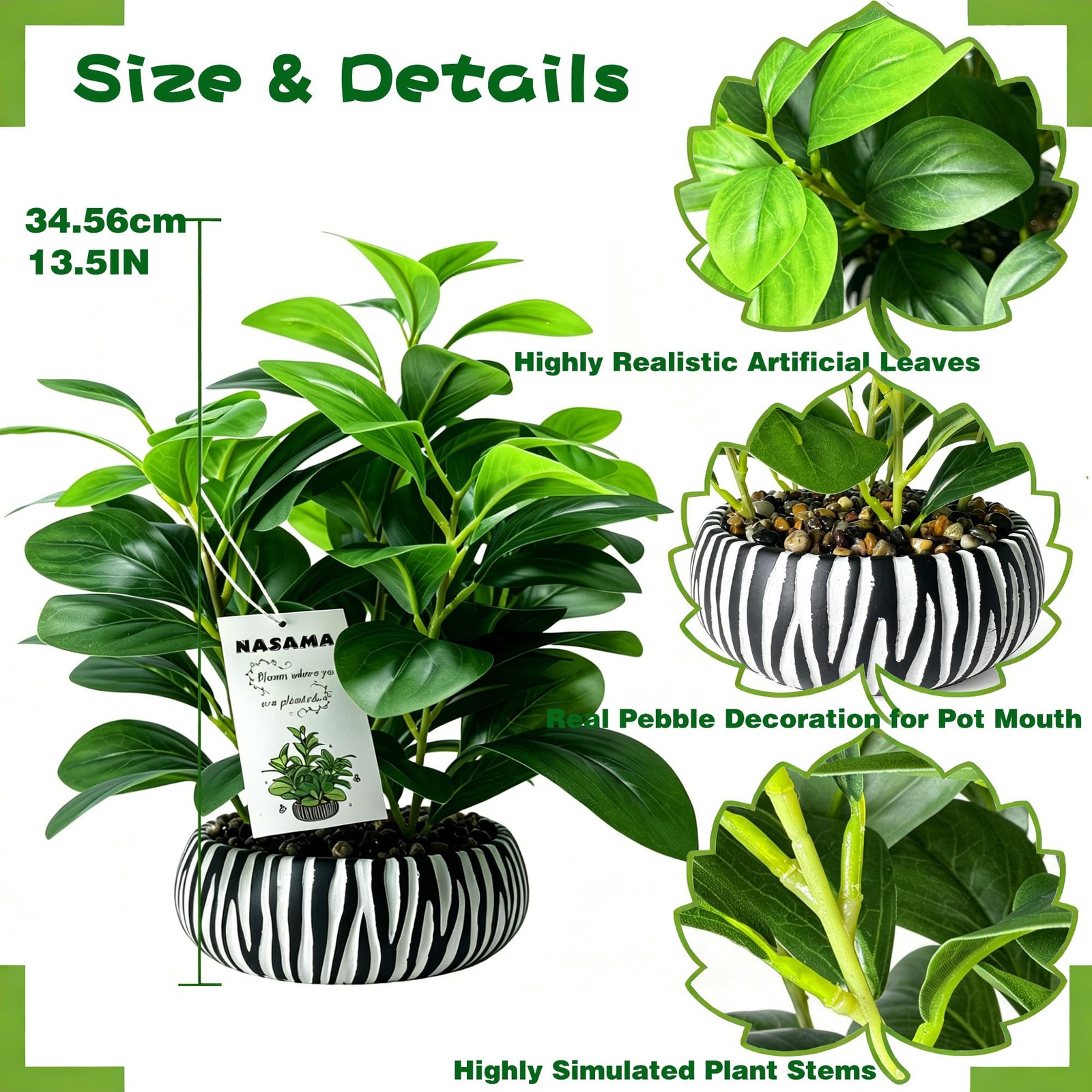 Realistic Artificial Potted Plant Faux Indoor Greenery Home Office Decor Vase