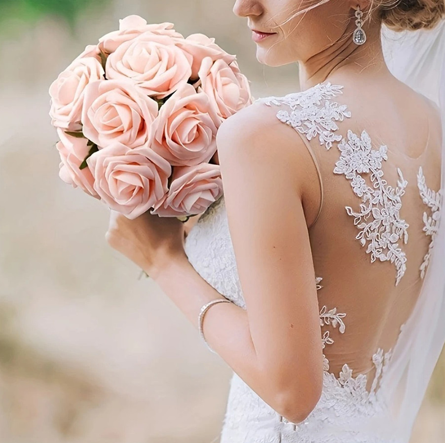 25pcs Artificial Rose Flowers Stem DIY Wedding Bouquet Home Decor Set – NEW