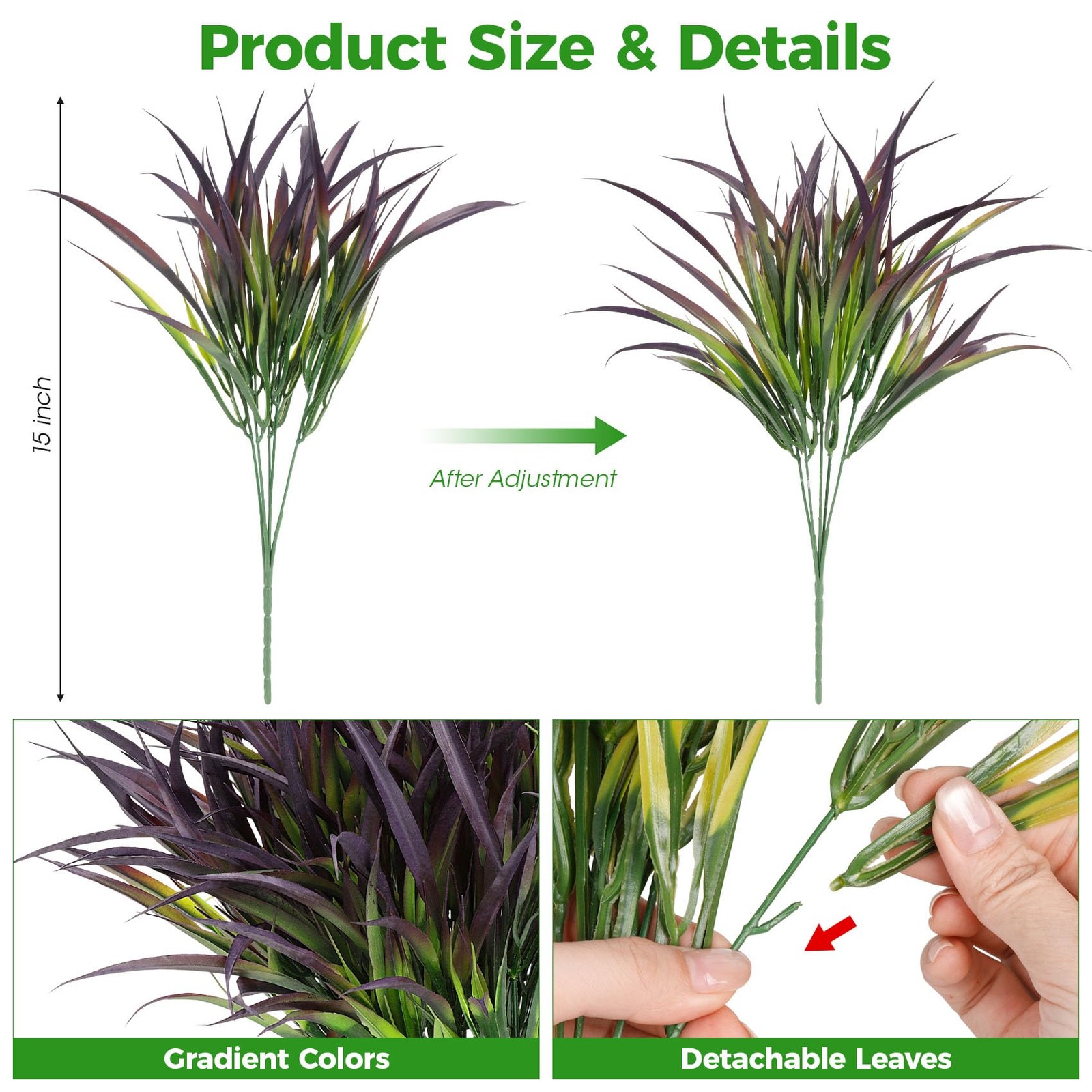 Besteek 16 Pcs Artificial Plants Outdoor Fake Grass Faux Greenery Stems UV Re…