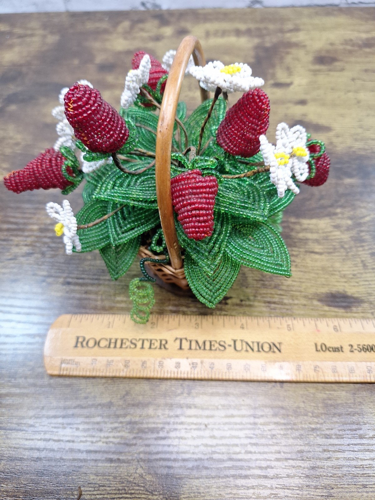 Vintage French Glass Beaded Flower Bouquet Basket Colorful Arrangements