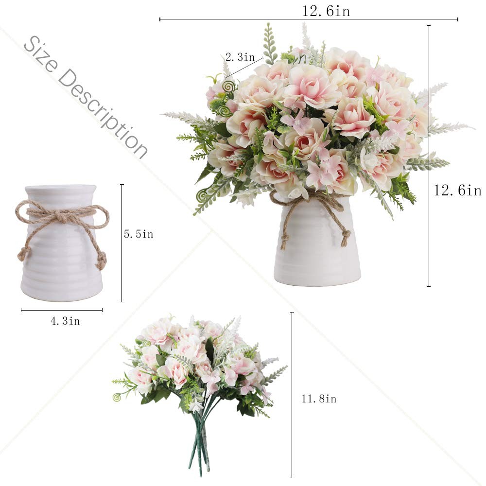 Artificial Silk Gardenia Flower in Vase Pink Table Centerpieces Home Decor