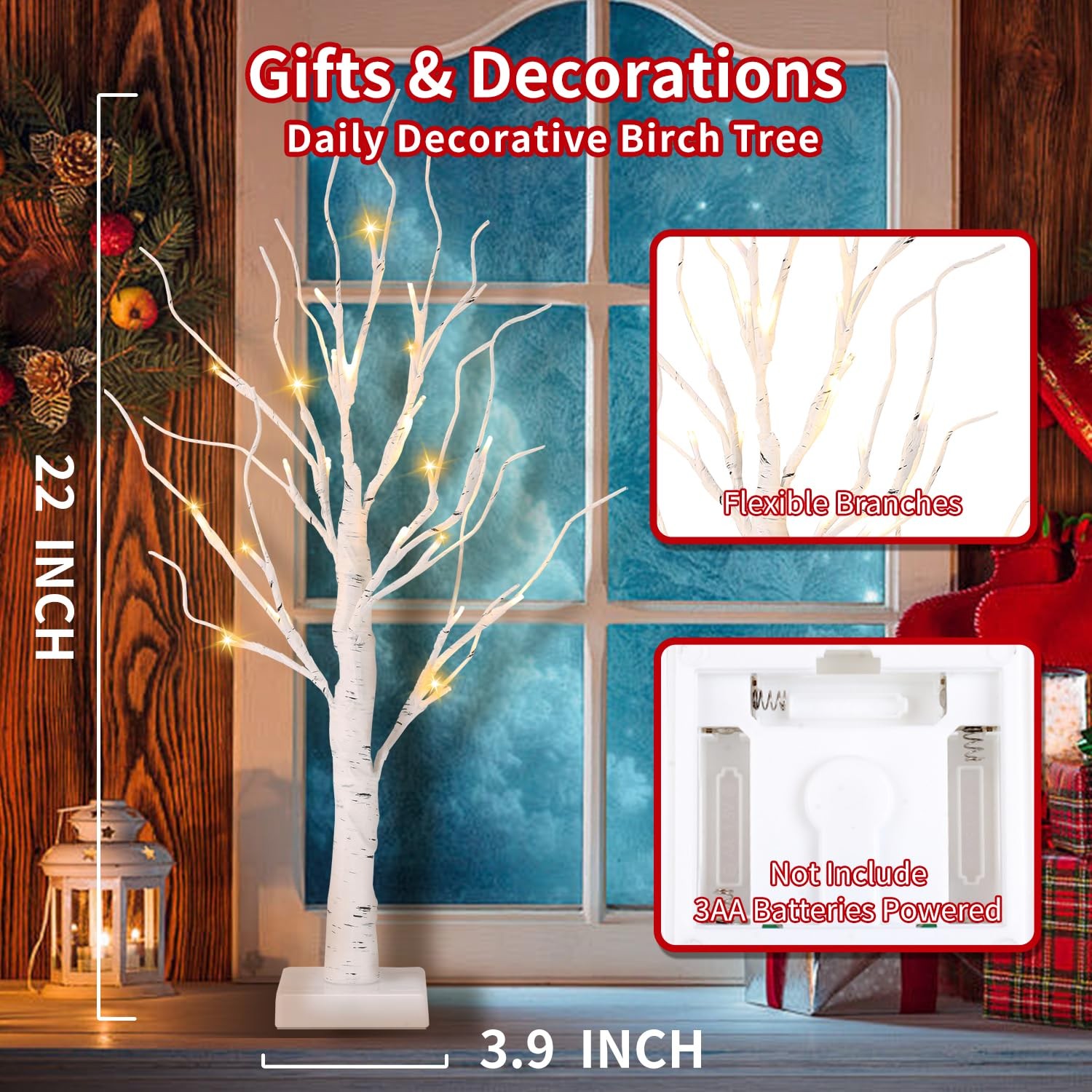 4 PCS Lighted Birch Tree 2 Ft Indoor Battery Operated Artificial 24 LEDs
