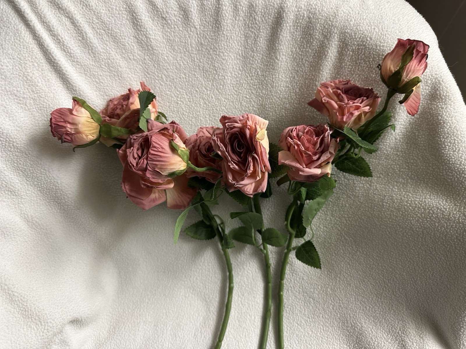 Vintage Dusty Rose Artificial Silk Flowers, 3-Stem Faux Rose Bouquet