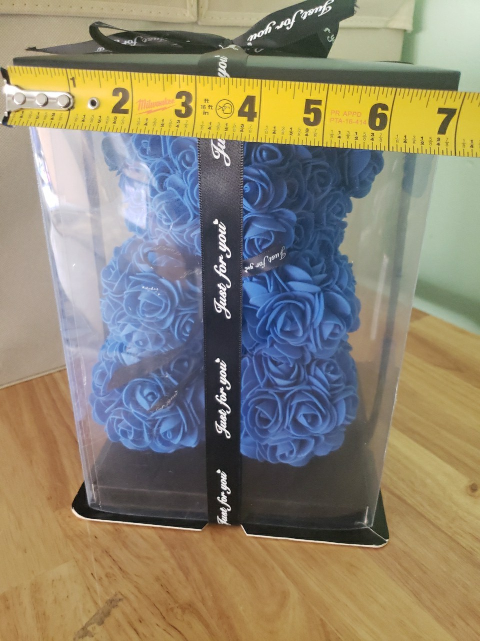 Valentines, Rose Bear Teddy Bear Flower -Fully Handmade 10 Inch (Royal Blue)