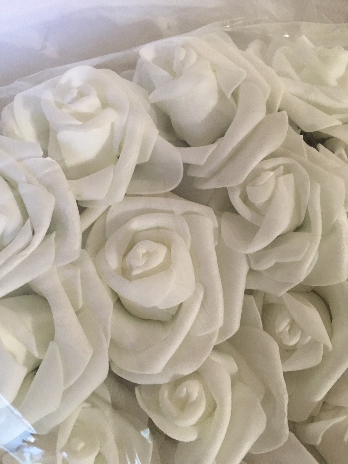 Artificial Roses with Stems Fake Flowers 50 Pc Set by Pure Garden, WHITE