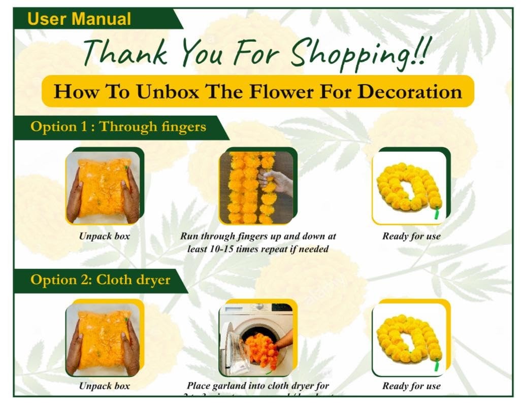 Marigold Garland for Decoration 5 Pcs of 5 feet Long Strands Artificial Marig…