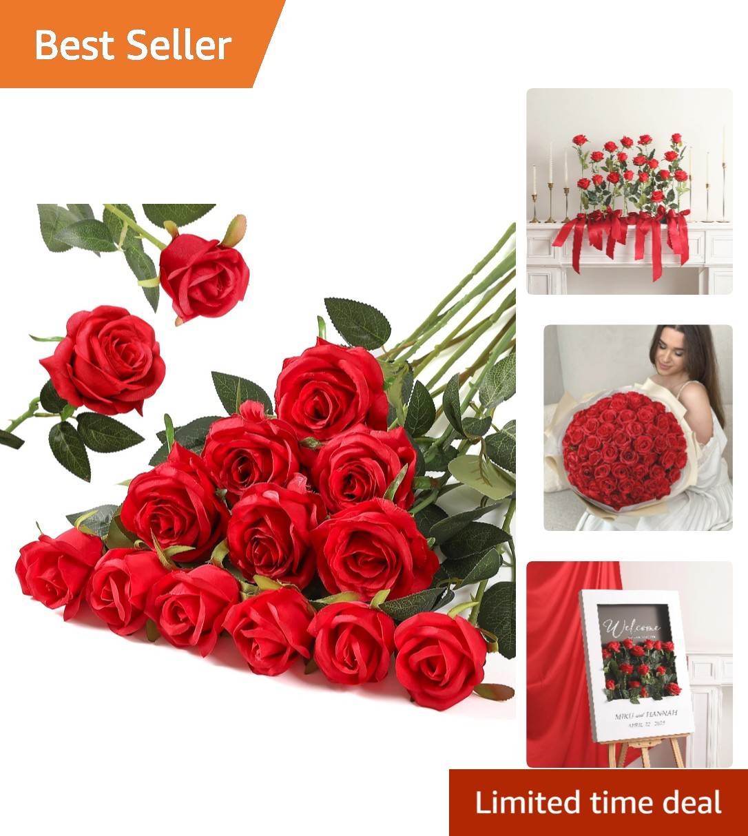 12PCS Artificial Silk Flowers Realistic Roses Bouquet Long Stem for Home Wedd…