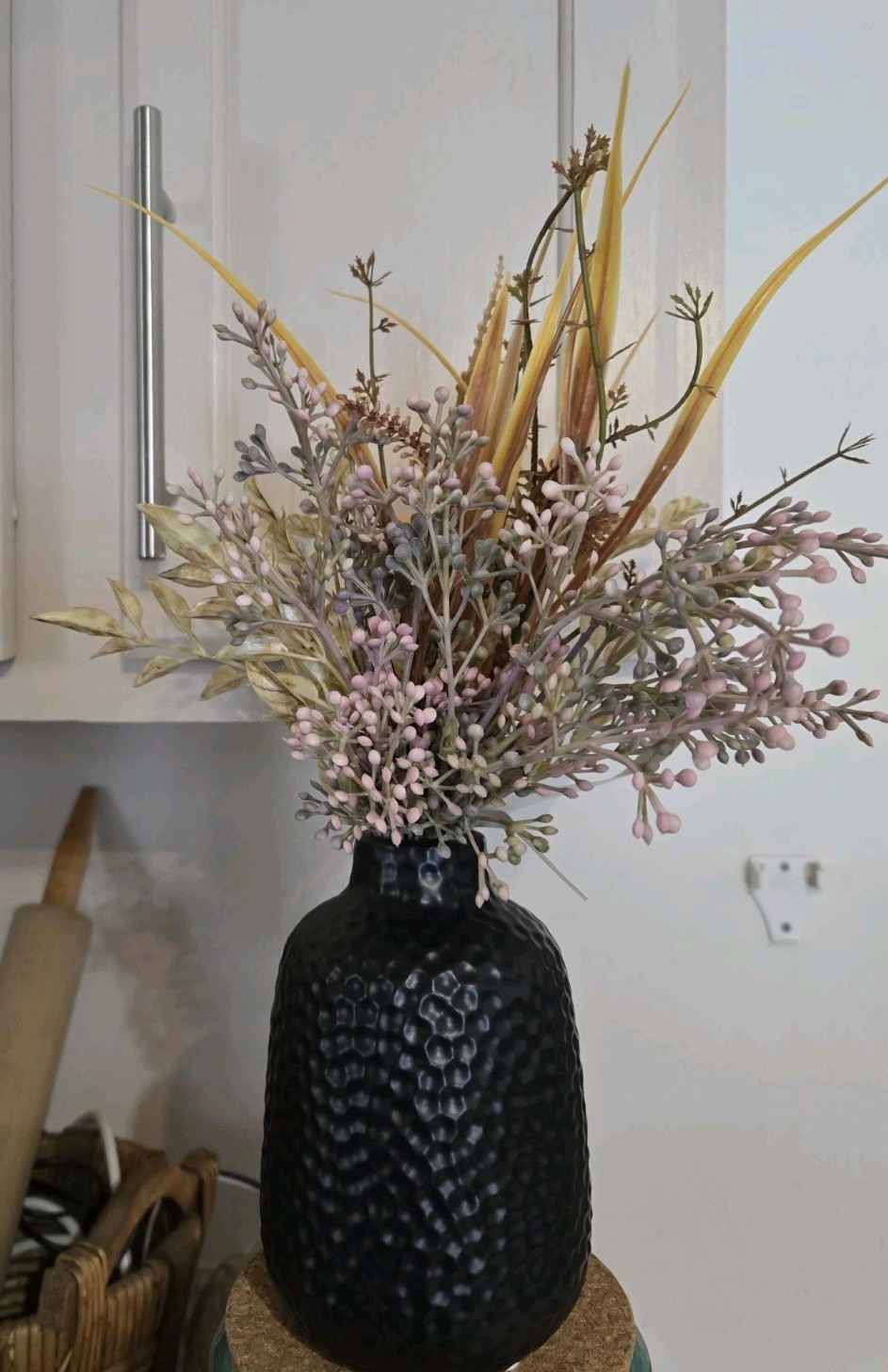 Fall Artificial Floral Arrangement In Black Ceramic Vase Design