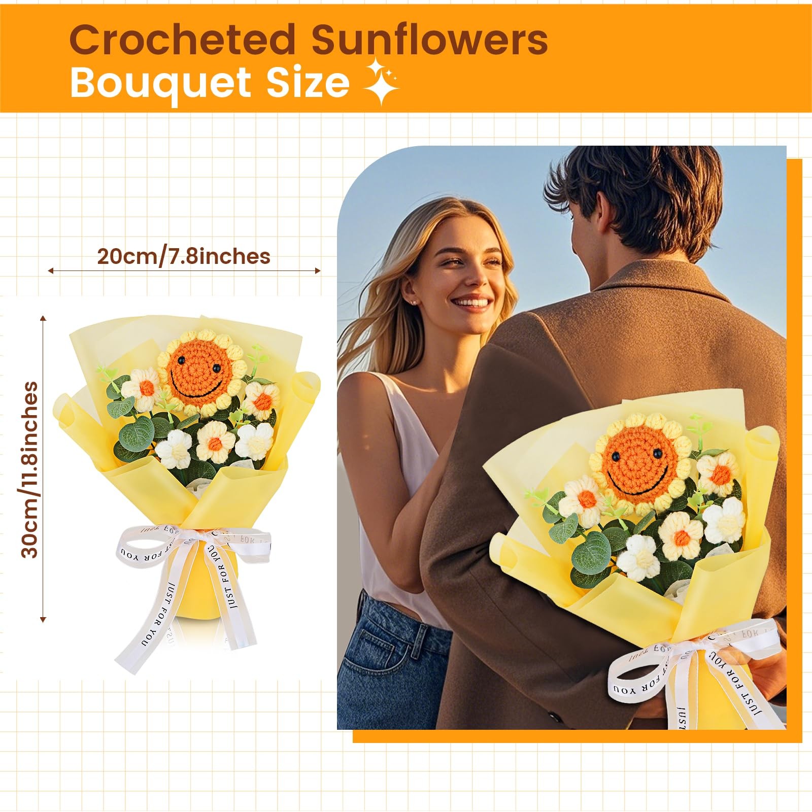 Handmade Crochet Sunflower Bouquet – Knitted Yarn Flowers, Artificial Flower …