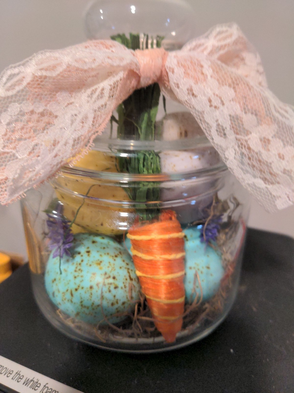 Clear Glass Apothecary Jar~Repurposed~Easter Decor~Eggs Carrot Lavender