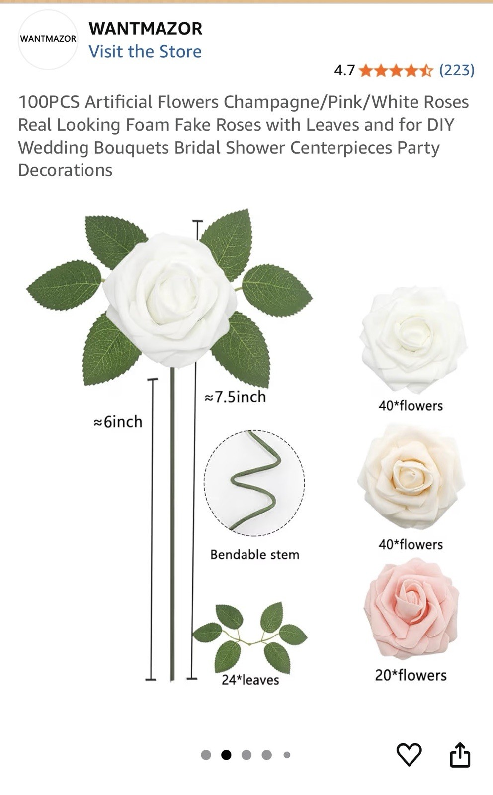 Artificial Flowers 50PCS Pink Roses Real Looking Foam Fake Roses with Leaves …