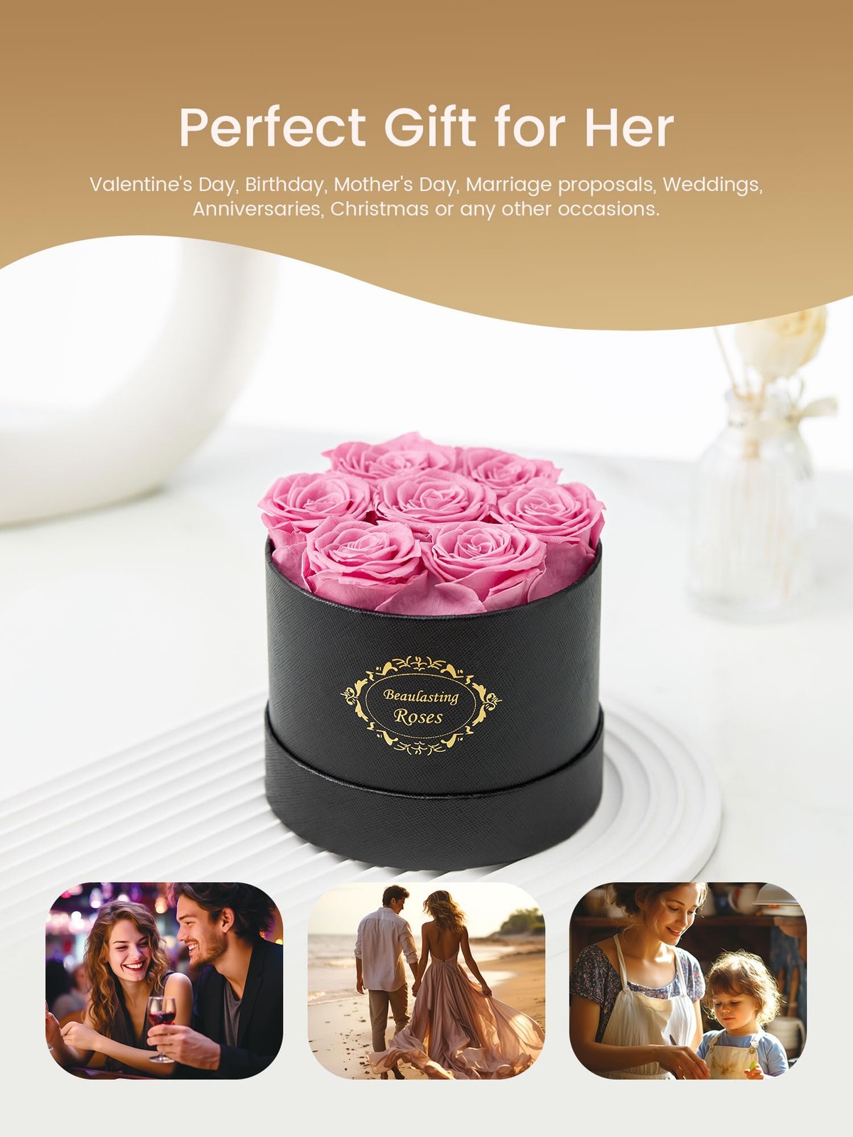 Beaulasting Preserved Roses In Box Forever Flowers Round Black Box Pink Rose