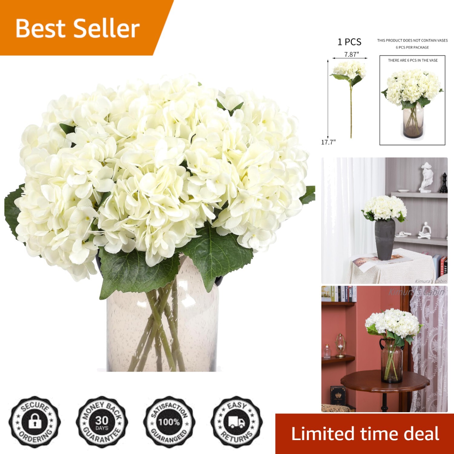 Charming Silk Hydrangea Bouquets – Set of 6 Off-White Flowers for All Occasions