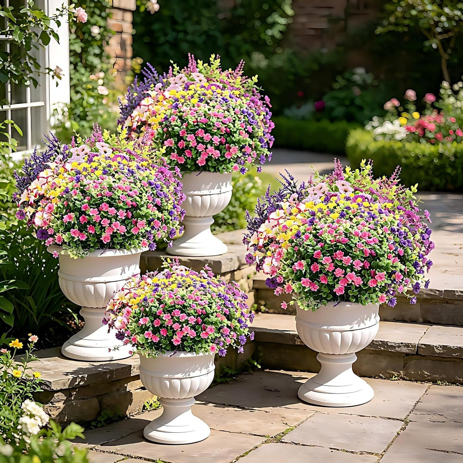 20 Bundles Artificial Flowers for Outdoors – UV Resistant Realistic Fake
