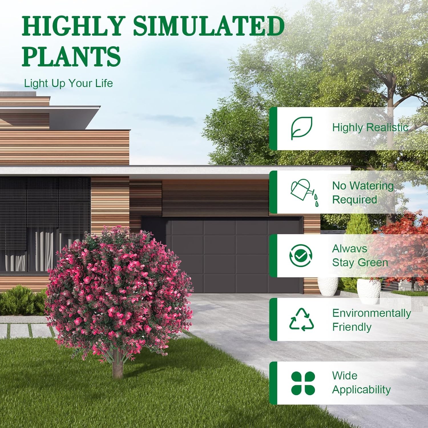UV Resistant Simulated Greenery Bush, Simulated Roses and Green Boxwood Plants