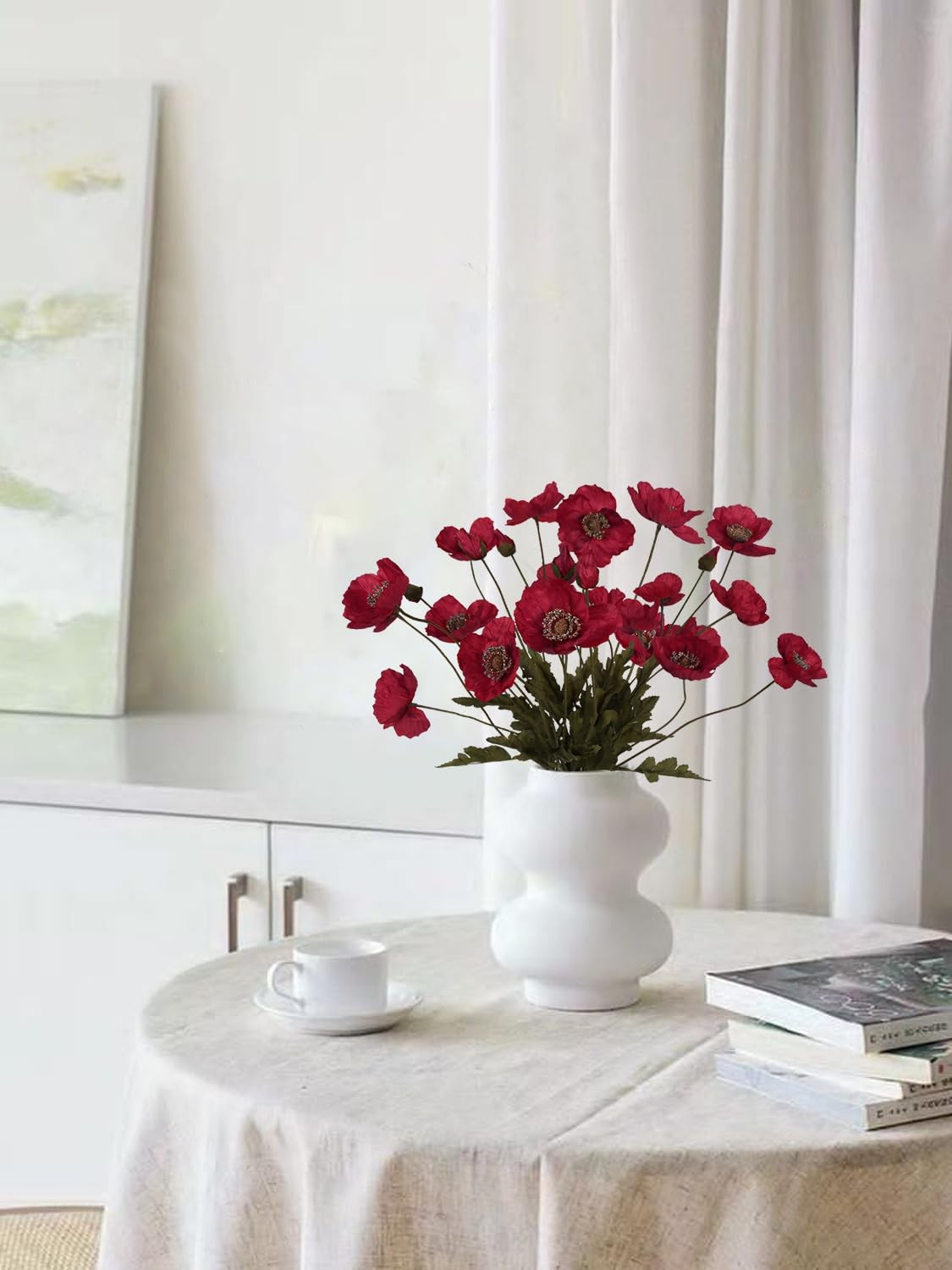 Red Poppies Artificial Flowers 6 PCS Faux Silk Poppies Real Look