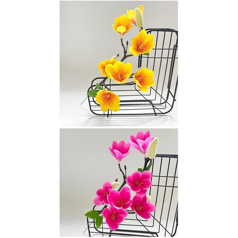 7-Bloom Magnolia Artificial Flower Stem Plastic for Table Shelf Display