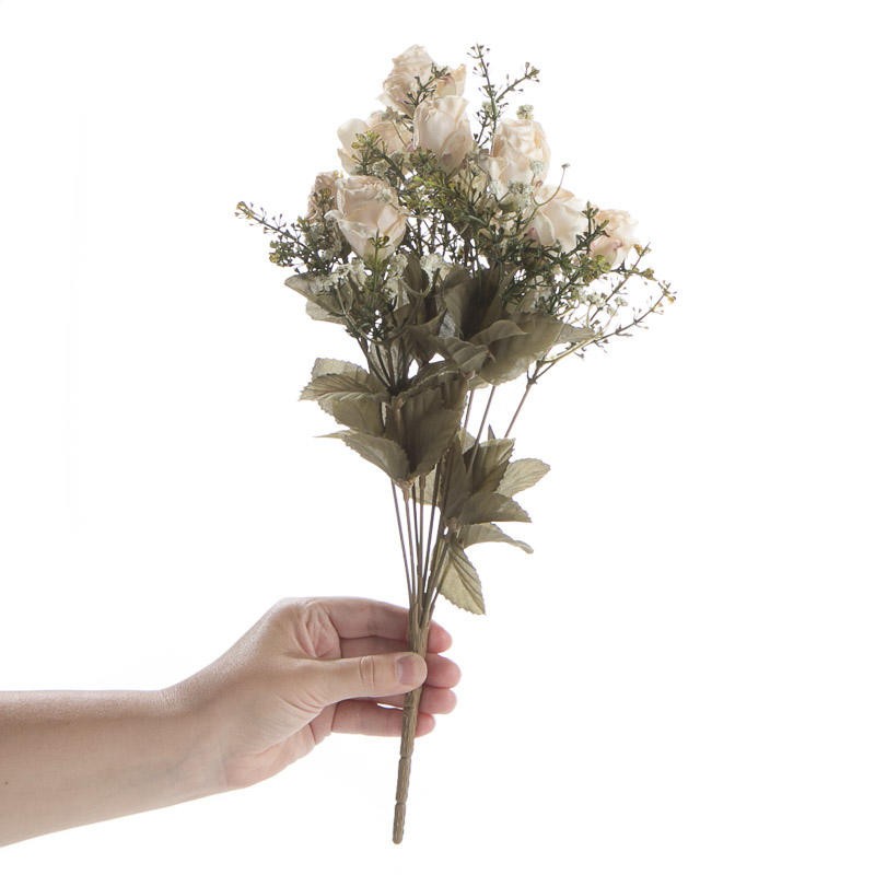 Factory Direct Craft Artificial Dried Pale Pink Antique Rose Bush for Home