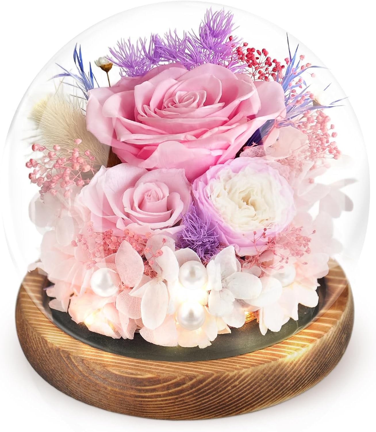 Preserved Flowers Rose in Glass Dome Forever Flowers Valentines Day Gifts for He