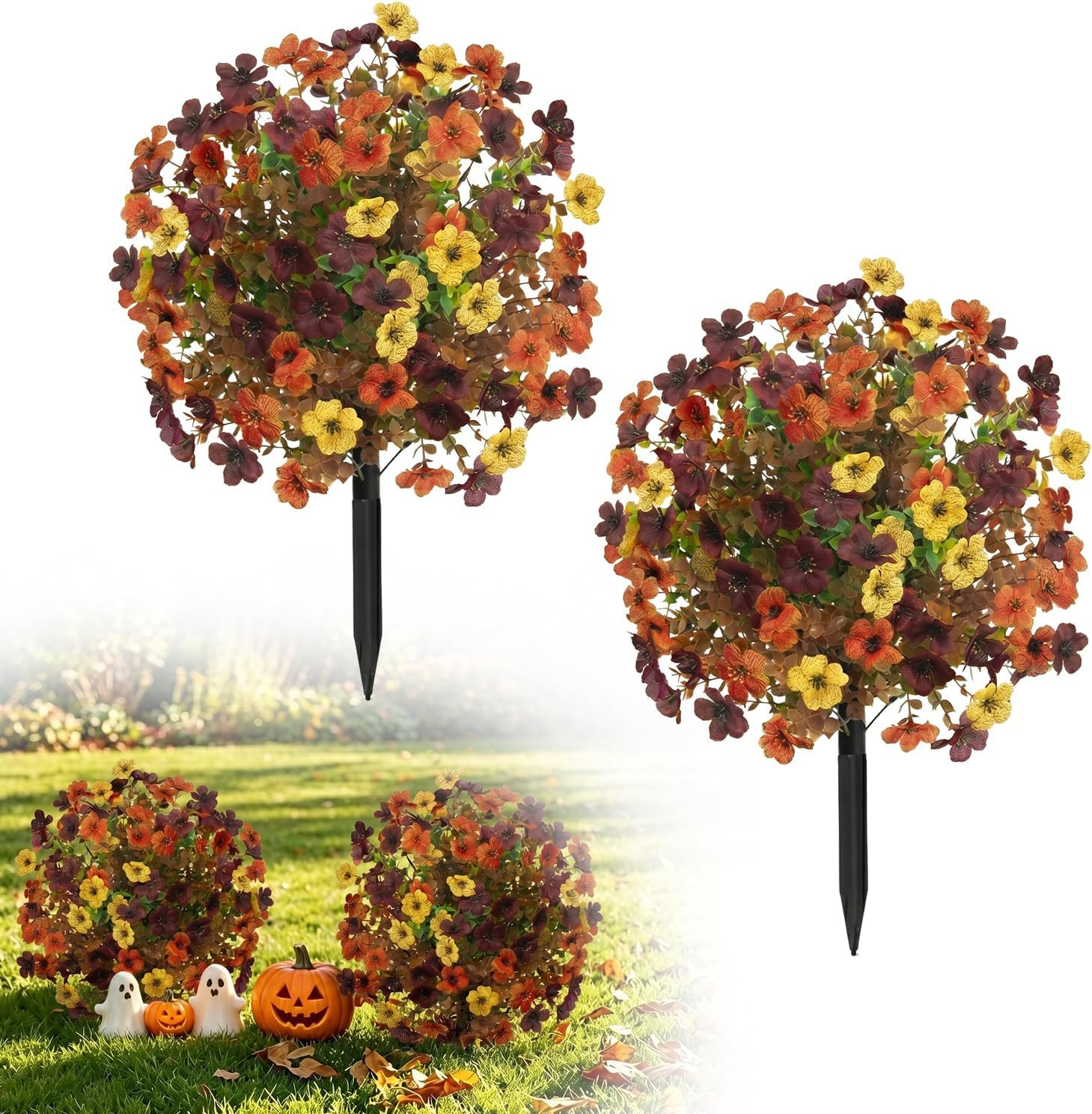 2 Pack UV Resistant Fall Topiary Ball Trees for Outdoor Autumn Decor