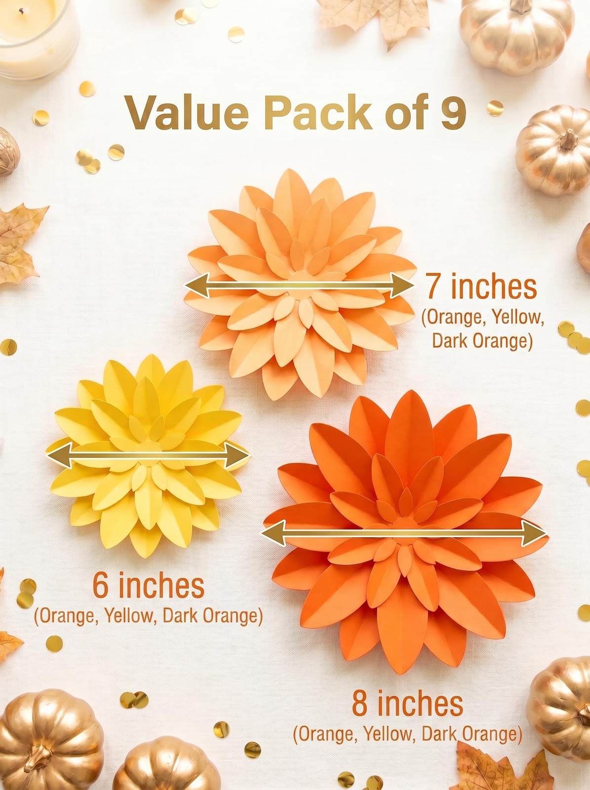 9 PCS Orange Paper Flowers Fall Thanksgiving Wall Backdrop Wedding Decor