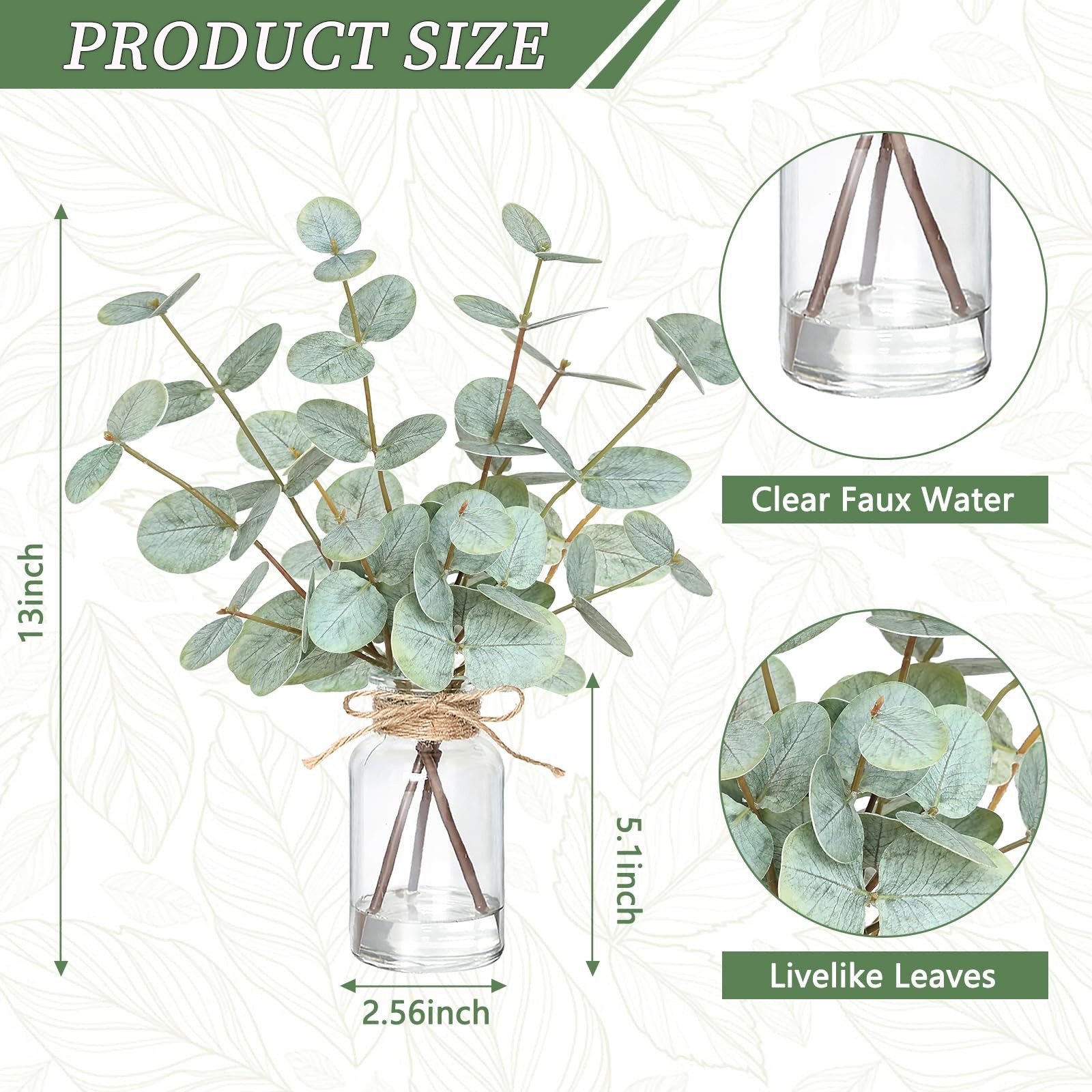 Fake Eucalyptus Stems in Vase with Faux Water,Artificial Plants Eucalyptus Le…