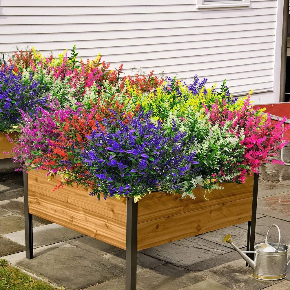 8 Bundles Artificial Flowers UV Resistant Fake Plants Outdoor Home Garden Decor