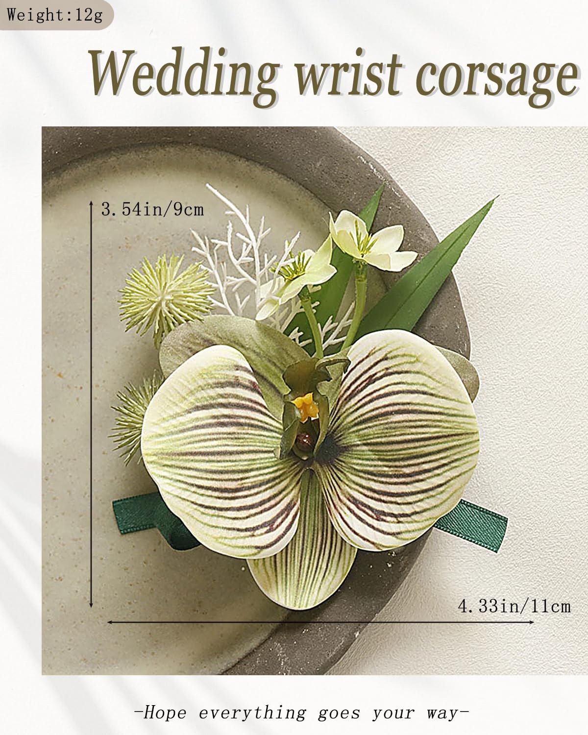Wedding Bridal Prom Artificial Moth Orchid Ribbon Wristlet Corsage Green